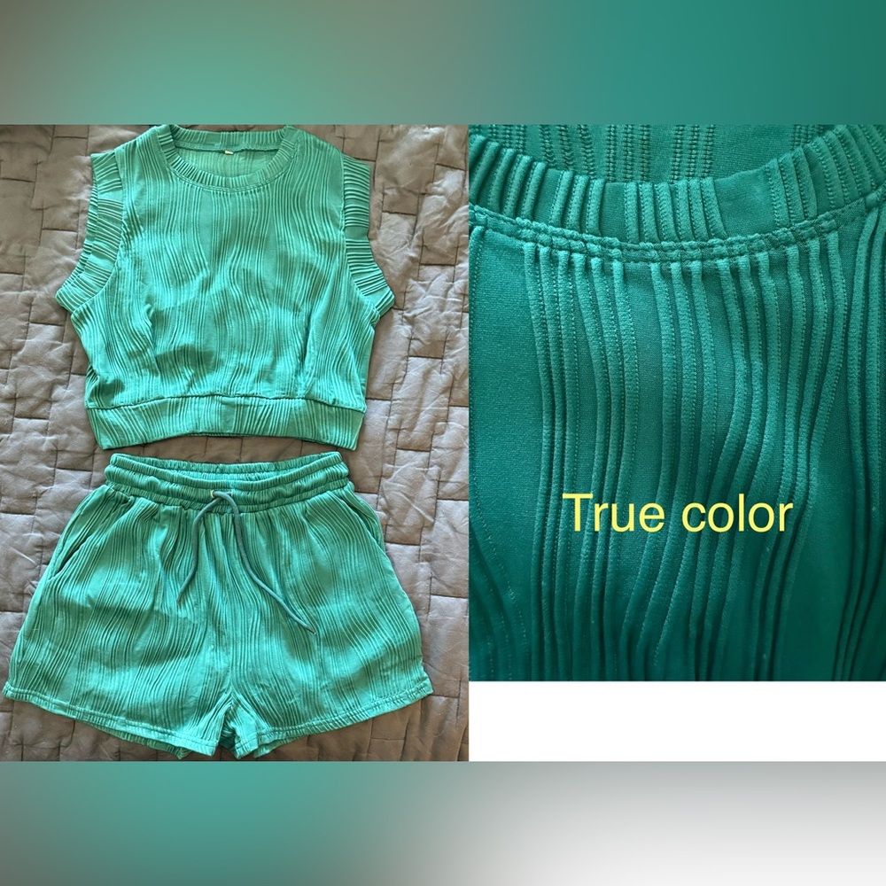 Women's Teal Ribbed Sleeveless Top & Shorts Set
